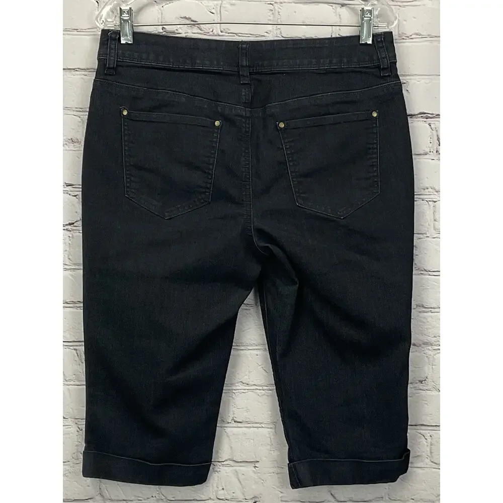 Chico's Platinum Crop Jean Capris Women's Size 1 (S/8) Blue Cuffed Festive Beach
